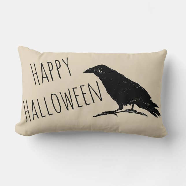 Halloween Raven Black Fall Throw Pillow (Front)