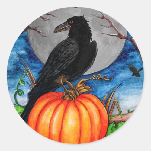 Halloween Raven Classic Round Sticker