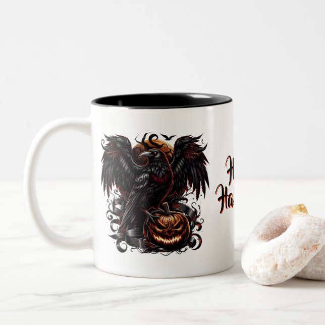 Halloween Raven Coffee Mug (With Donut)
