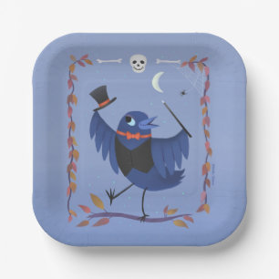 Halloween Raven Crow Moon Blue Paper Plates