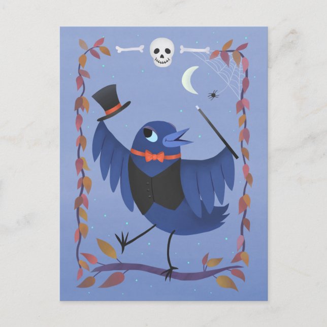 Halloween Raven Crow Moon Magic Postcard (Front)