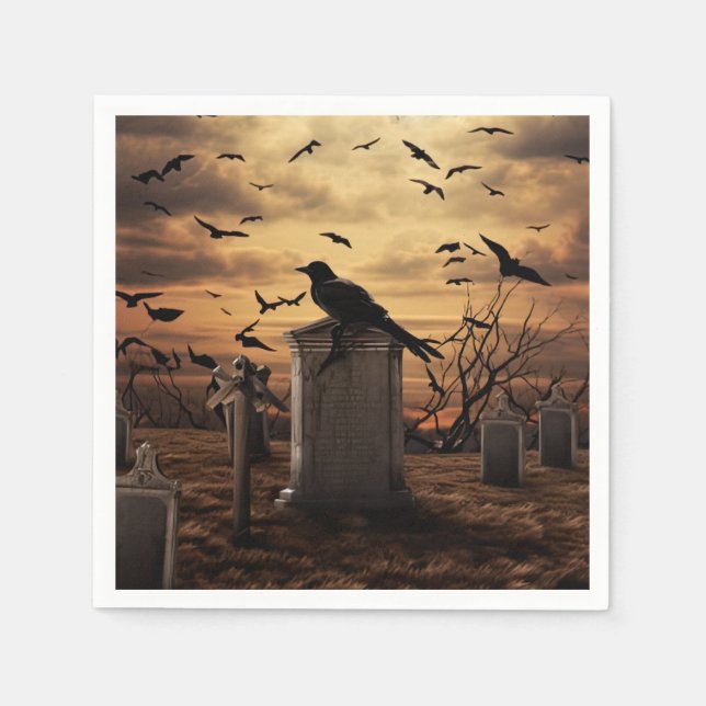 Halloween Raven Graveyard Cemetery Gothic Napkins (Front)