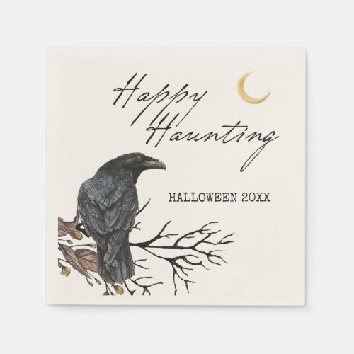 Halloween Raven Happy Haunting Paper Napkin