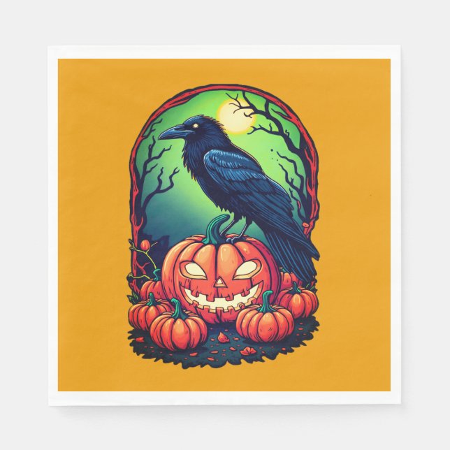 Halloween Raven in a Pumpkin Patch Napkins (Front)