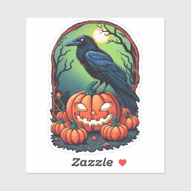 Halloween Raven in a Pumpkin Patch Sticker (Sheet)
