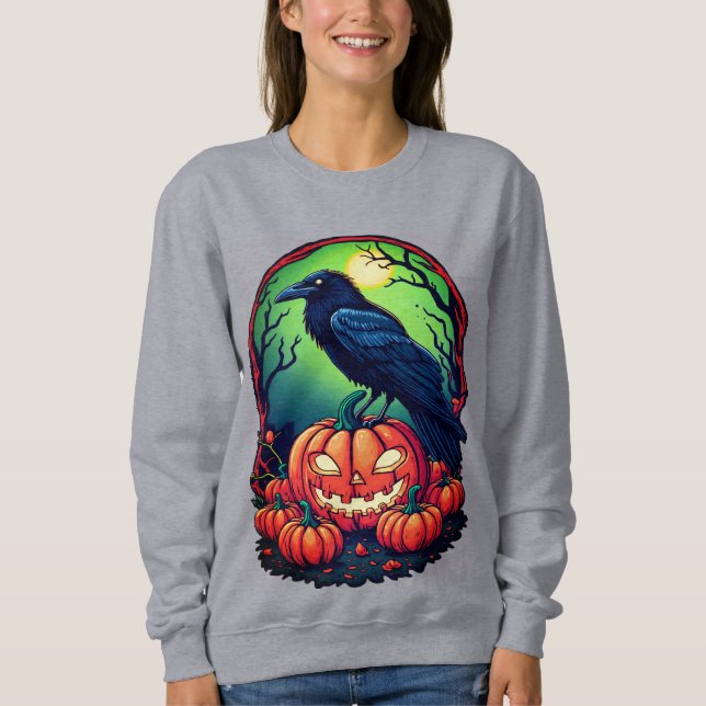 Halloween Raven in a Pumpkin Patch Sweatshirt (Front)