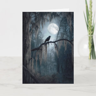Halloween Raven in a Spooky Forest Card