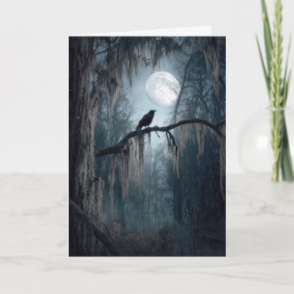 Halloween Raven in a Spooky Forest Card