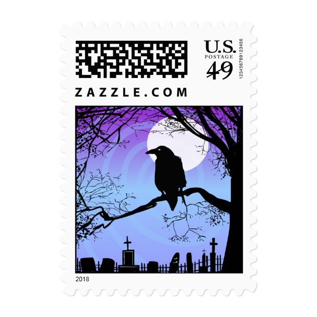 Halloween Raven In Tree By Graveyard Postage