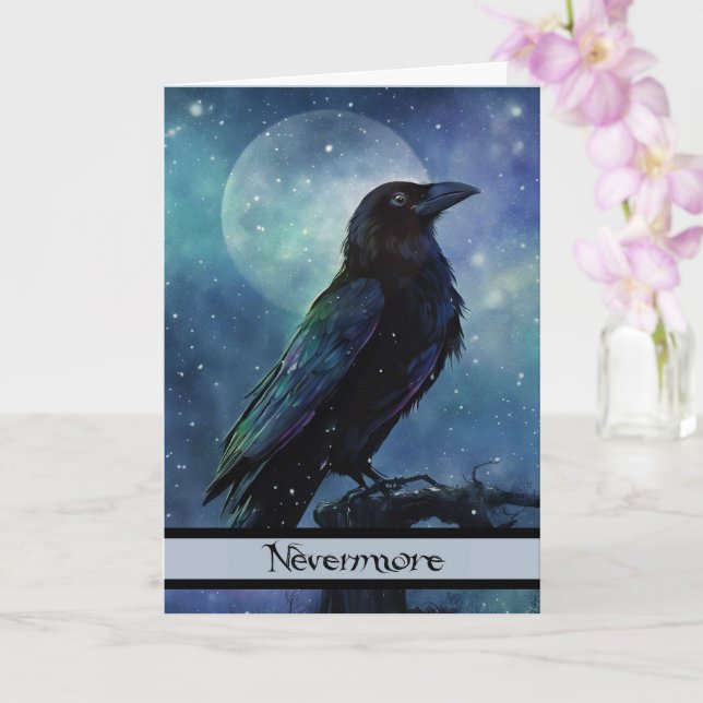 Halloween Raven Nevermore Edgar Allan Poe Moon Card (Orchid)