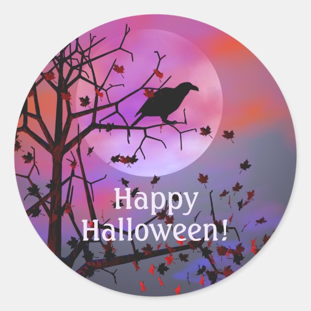 Halloween Raven Night Classic Round Sticker
