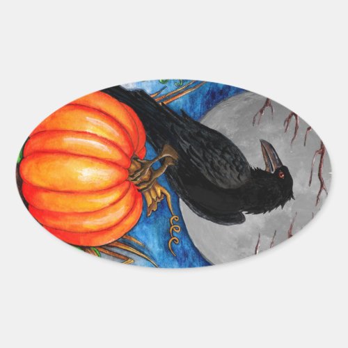 Halloween Raven Oval Sticker