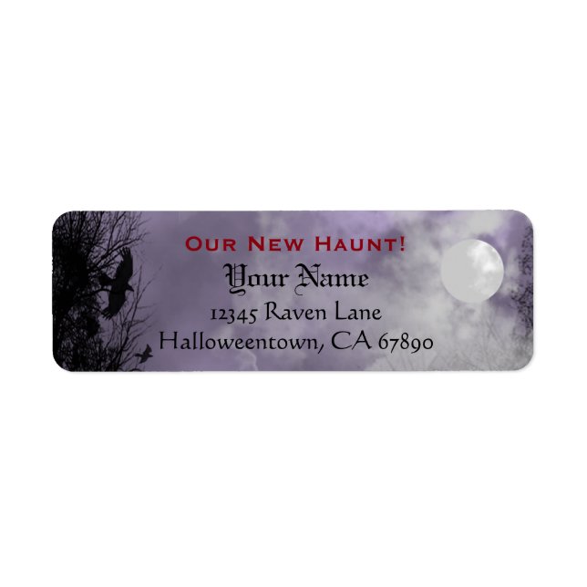 Halloween Raven Purple Sky Custom New Address Label (Front)