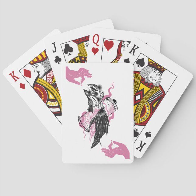 Halloween Raven with Lotus Hands Art Playing Card (Back)