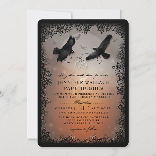 Halloween Ravens and Hearts Wedding Together With Invitation (Front)