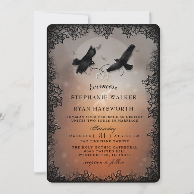 Halloween Ravens &  Hearts Wed Reception on Back Invitation (Front)