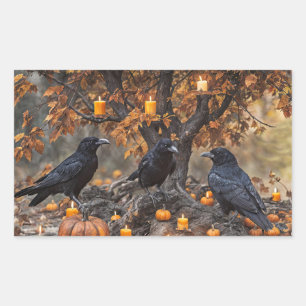 Halloween Ravens Pumpkins and Candles Rectangular Sticker