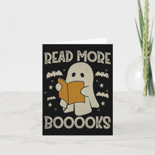 Halloween Read More Books Funny Ghost Reading Book Card (Front)