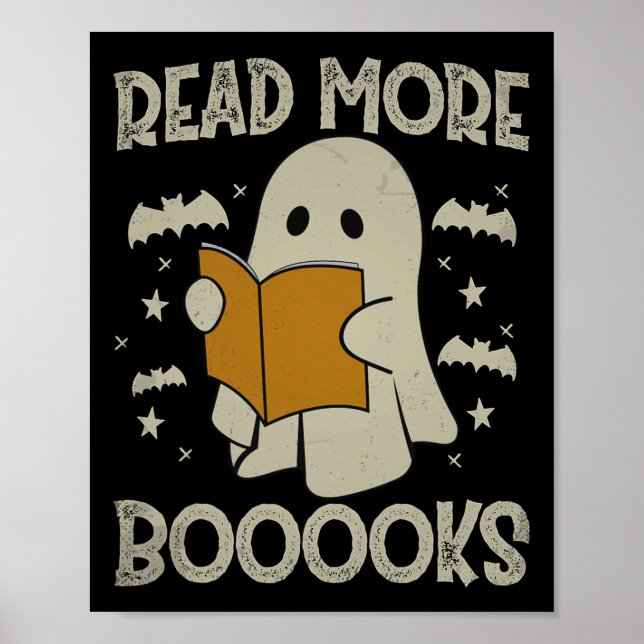 Halloween Read More Books Funny Ghost Reading Book Poster (Front)