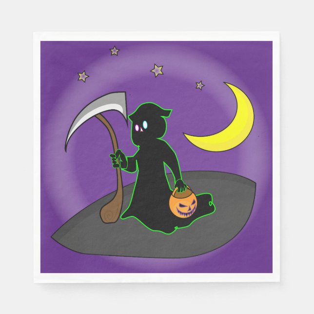 Halloween Reaper, Axe, Moon and Pumpkin Napkins (Front)