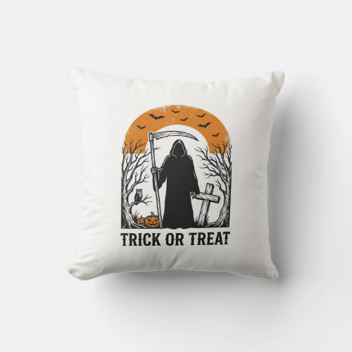 Halloween Reaper Trick Or Treat Vintage Spooky_1 Throw Pillow