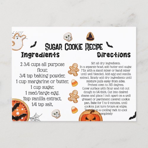 Halloween Recipe Cards Halloween Cookies Postcard