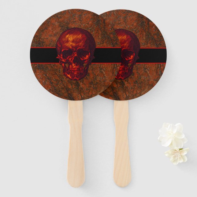 Halloween Red and Black Skull Hand Fan (Front and Back)