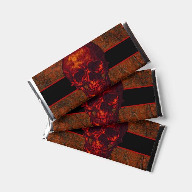 Halloween Red and Black Skull Hershey Bar Favors (Front)