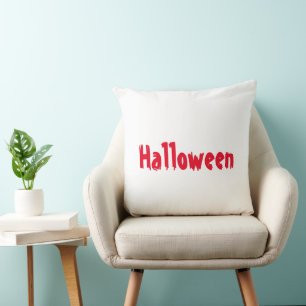 Halloween Red And Black Text Festive Home Accent  Throw Pillow