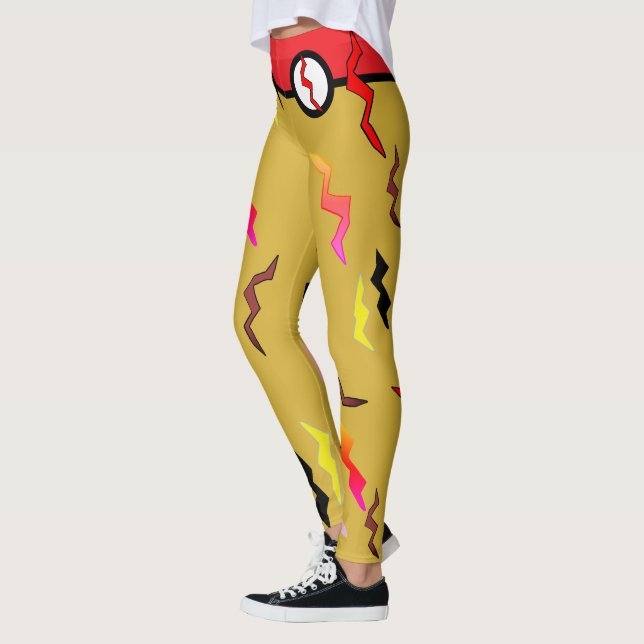 Halloween Red Black Gold Lightning Bolts Leggings (Left)