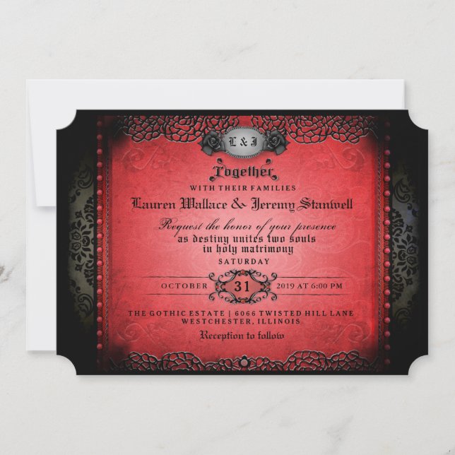 Halloween Red Black Gothic Together Wed RECEPTION Invitation (Front)