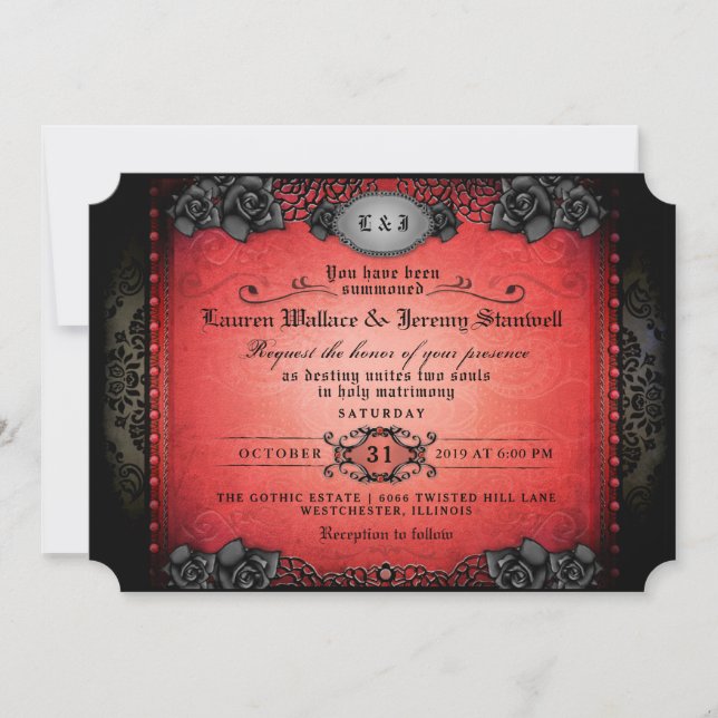 Halloween Red & Black Gothic Wedding RECEPTION Invitation (Front)
