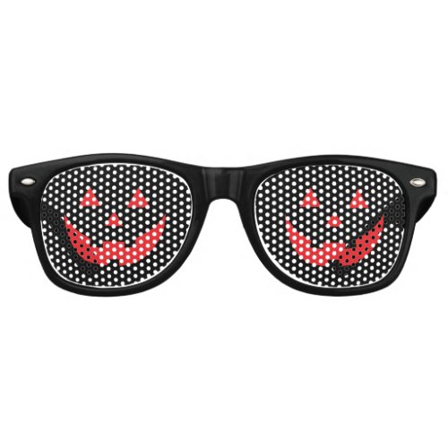 Halloween red black Jack o lantern pumpkin face  Retro Sunglasses