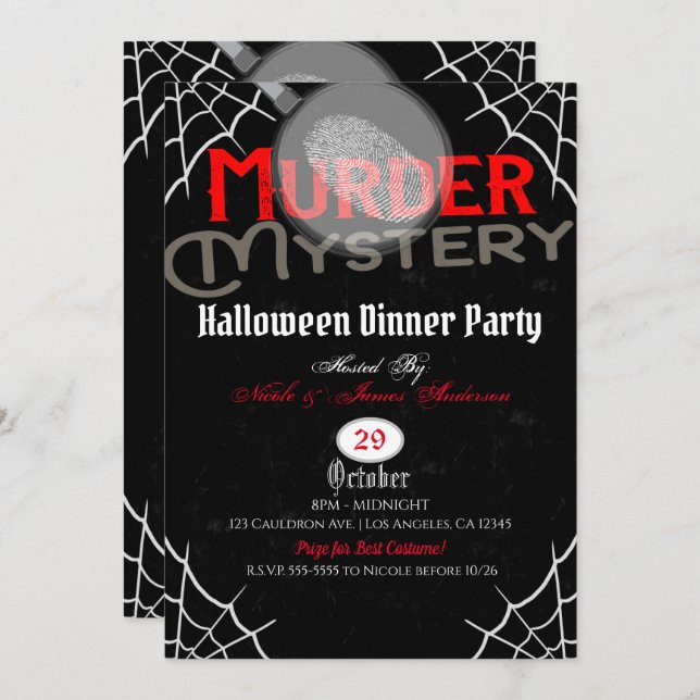 Halloween Red Black Murder Mystery Dinner Party Invitation (Front/Back)
