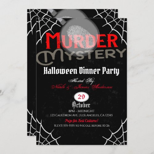 Halloween Red Black Murder Mystery Dinner Party Invitation