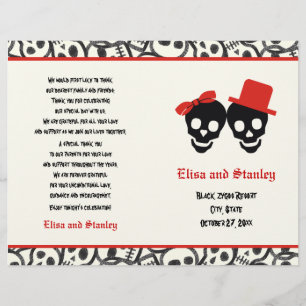 Halloween red & black skull wedding folded program