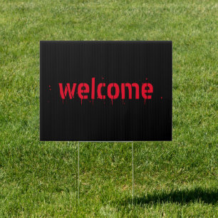 Halloween red bloody black scary welcome decor sign