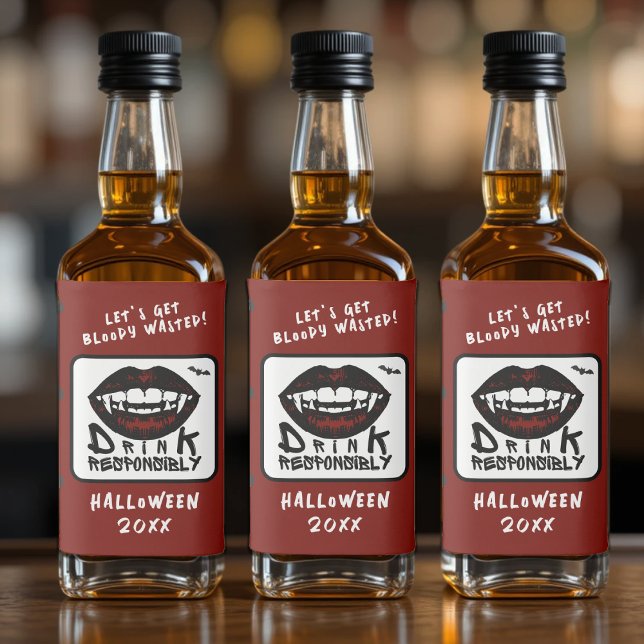 Halloween Red Lips Vampire Fangs Drink Responsibly Liquor Bottle Label (Halloween Red Lips Vampire Fangs Drink Responsibly Liquor Bottle Label
)