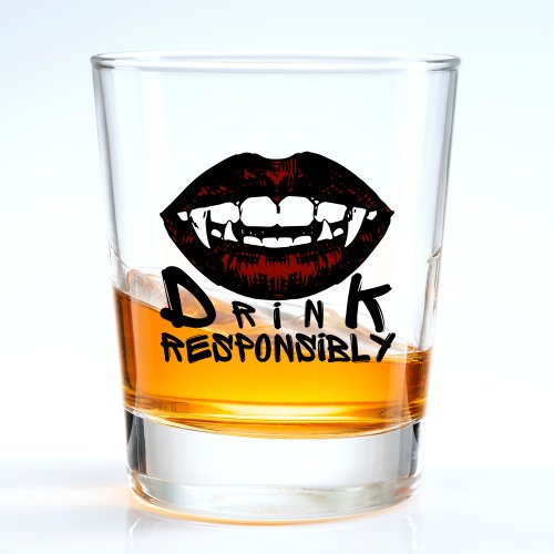 Halloween Red Lips Vampire Fangs Drink Responsibly Shot Glass