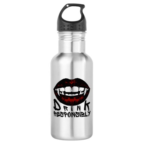 Halloween Red Lips Vampire Fangs Drink Responsibly Stainless Steel Water Bottle