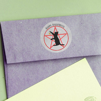 Halloween Red Pentagram Black Cat Star Grey Classic Round Sticker