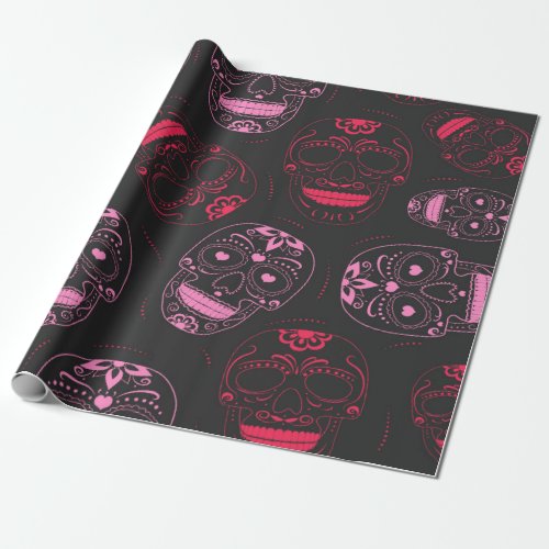Halloween  Red  Pink Skull Pattern Wrapping Paper