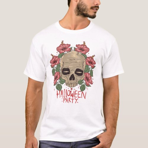 Halloween Red Roses Skull  T_Shirt