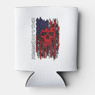 Halloween Red Skull American Flag Spider Webs Bats Can Cooler