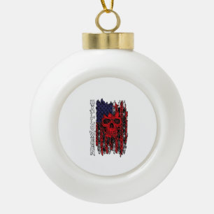 Halloween Red Skull American Flag Spider Webs Bats Ceramic Ball Christmas Ornament