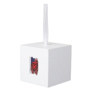 Halloween Red Skull American Flag Spider Webs Bats Cube Ornament
