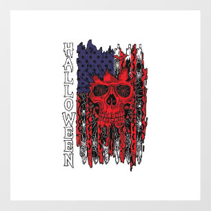 Halloween Red Skull American Flag Spider Webs Bats Floor Decals