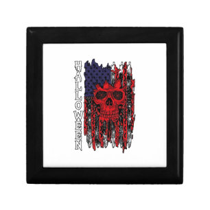 Halloween Red Skull American Flag Spider Webs Bats Gift Box