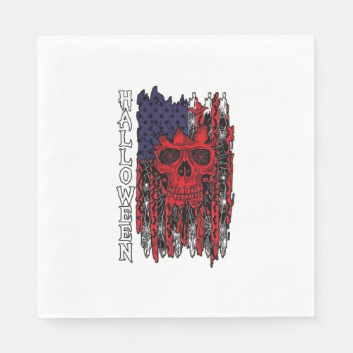 Halloween Red Skull American Flag Spider Webs Bats Napkins