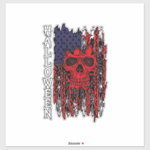 Halloween Red Skull American Flag Spider Webs Bats Sticker